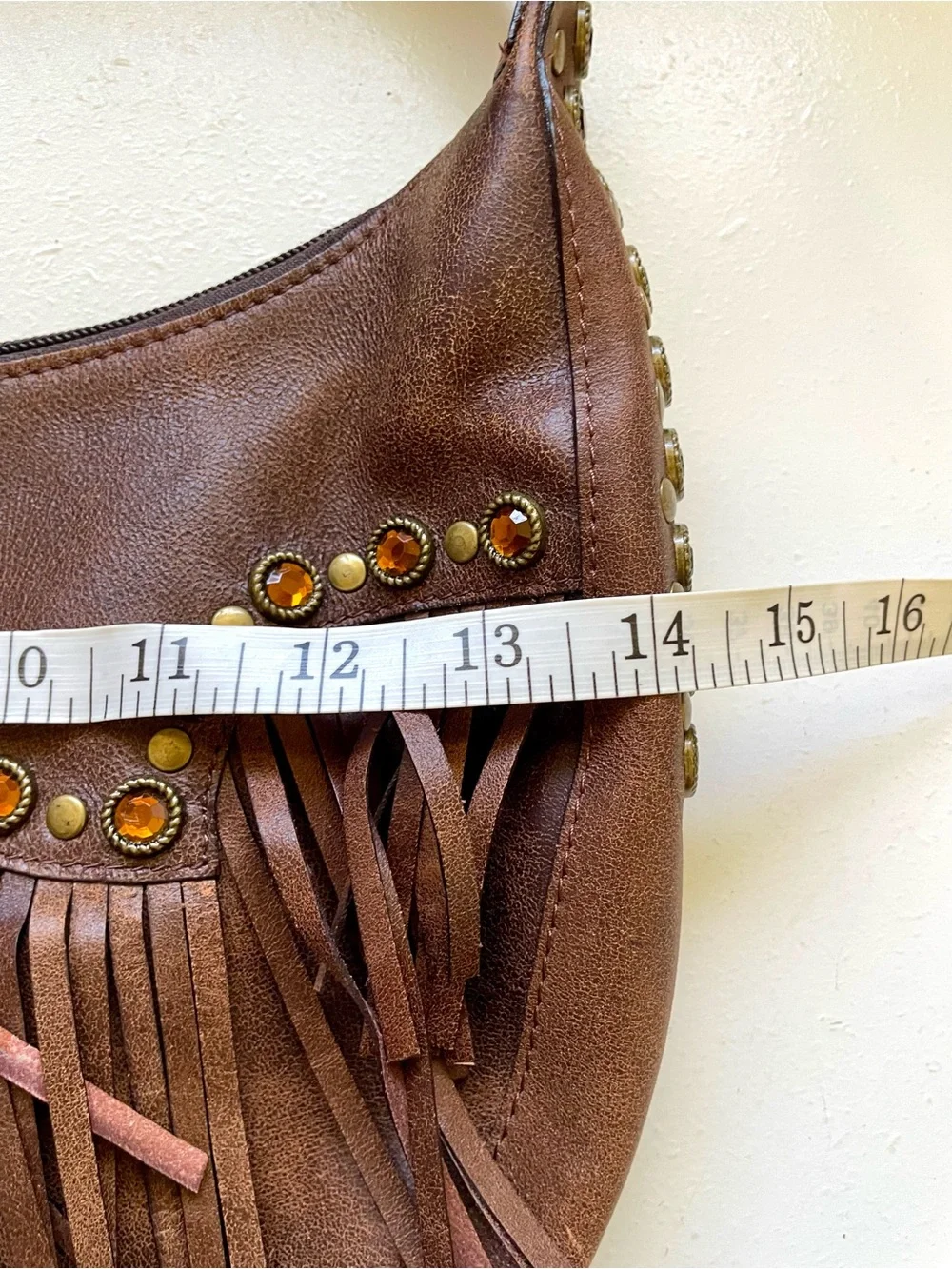 3D Belt Co Brown Leather Fringe Rhinestone Studded Hobo Bag Western NWT Purse